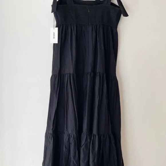 New Jason Wu Womens Tiered Smocked Maxi Dress Black Shoulder Ties Large - Picture 12 of 17